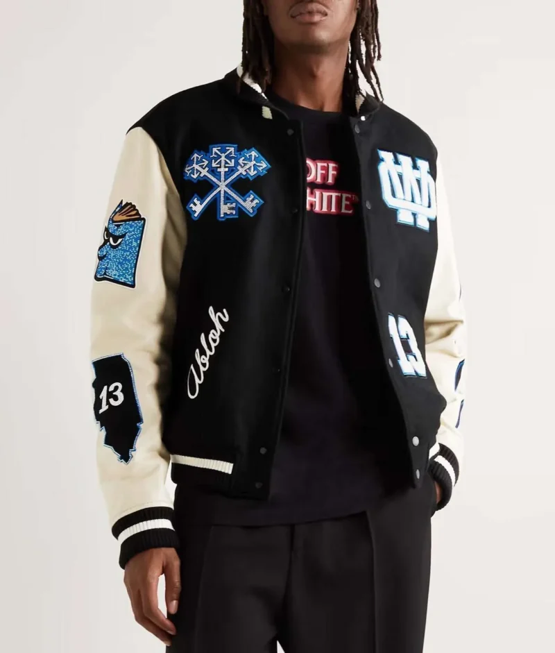 off white appliqued wool blend felt and leather jacket.jpg