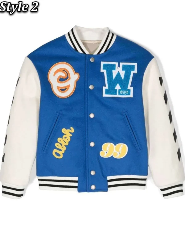 off white patch detail abloh blue and white varsity jacket jpg