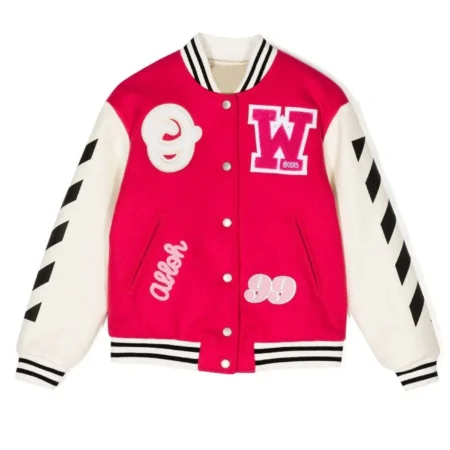 off white patch detail abloh red and white varsity jacket jpg