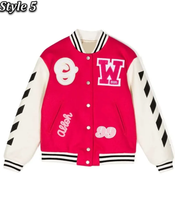 off white patch detail abloh red and white varsity jacket jpg