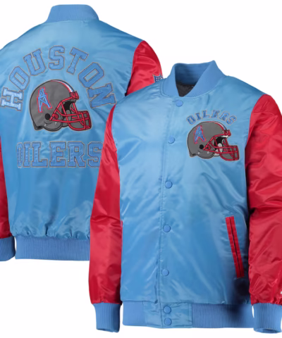 red houston oilers locker room throwback satin varsity full snap jacket