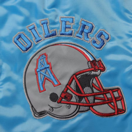 red houston oilers locker room throwback satin varsity full snap jacket side