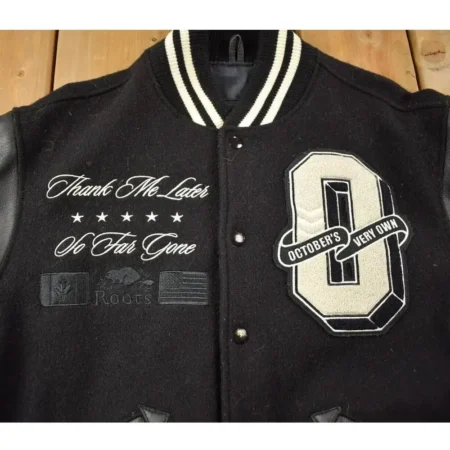 thank me later drake ovo black varsity jacket