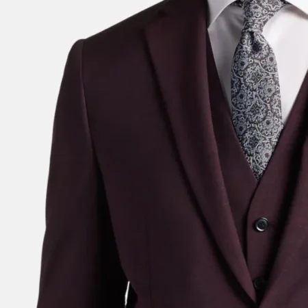 3 Piece Slim Fit Italian Burgundy Suit Mens Collar
