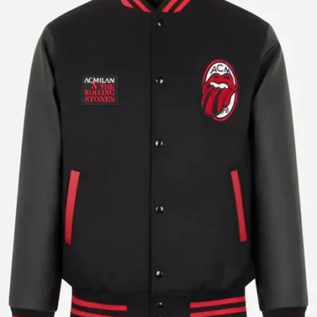 AC Milan X Rolling Stones Red And Black Letterman Varsity Jacket
