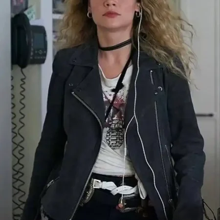 Amalia Williamson TV Series Northern Rescue Maddie West Black Suede Leather Jacket webp