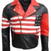 American Flag Lapel Style Collar Red Black Leather Jacket