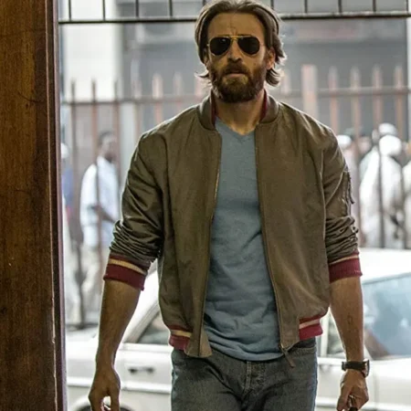 Ari Levinson The Red Sea Diving Resort Chris Evans Grey Cotton Bomber Jacket For Sale webp