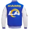 Arnold Los Angeles Rams Mashup Blue And White Wool Varsity Jacket Back