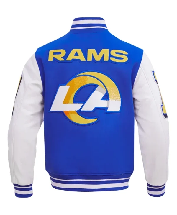 Arnold Los Angeles Rams Mashup Blue And White Wool Varsity Jacket Back