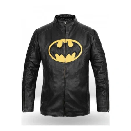 Batman Bruce Wayne Lego Black and Yellow PU Leather Jacket webp