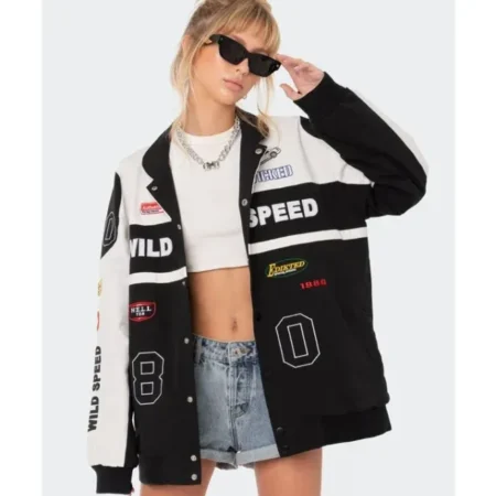 Berna J Edikted Black White Moto Bomber Jacket