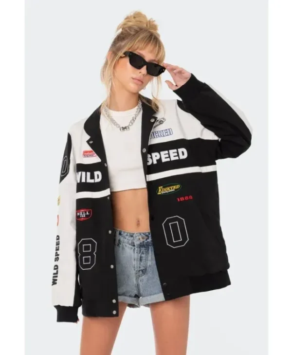 Berna J Edikted Black White Moto Bomber Jacket