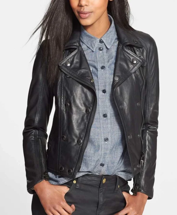 Black Widow Captain America Civil War Black Widow Biker Leather Jacket webp