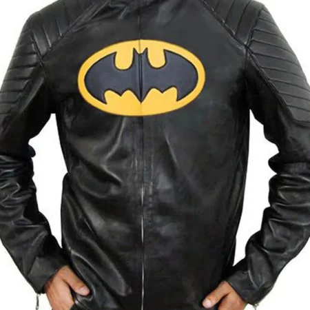 Black Yellow Batman Lego Leather Jacket webp