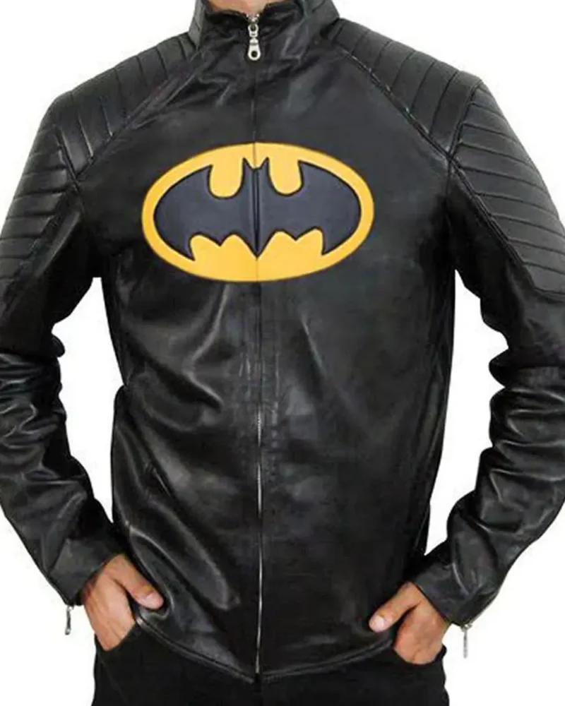 Black Yellow Batman Lego Leather Jacket webp