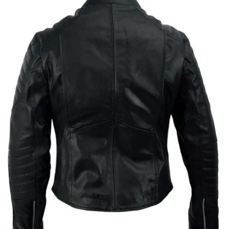 Black Yellow Batman Lego Leather Jacket Back webp