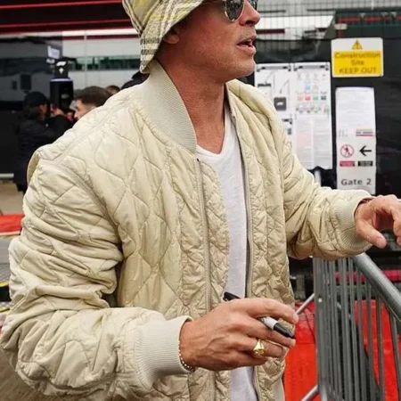 Brad Pitt F1 2025 Off White Bomber Jacket