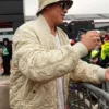 Brad Pitt F1 Off White Quilted Bomber Jacket