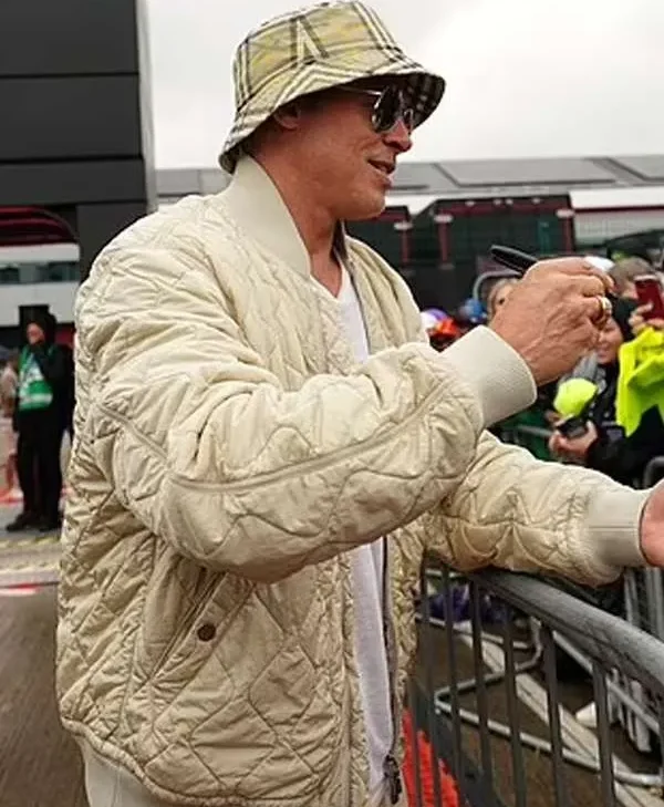 Brad Pitt F1 Off White Quilted Bomber Jacket