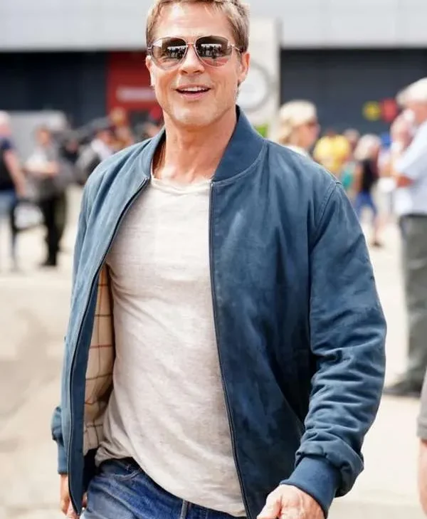 Brad Pitt Formula 1 Blue Bomber Leather Jacket
