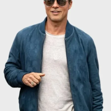 Brad Pitt Formula 1 Blue Suede Leather Jacket