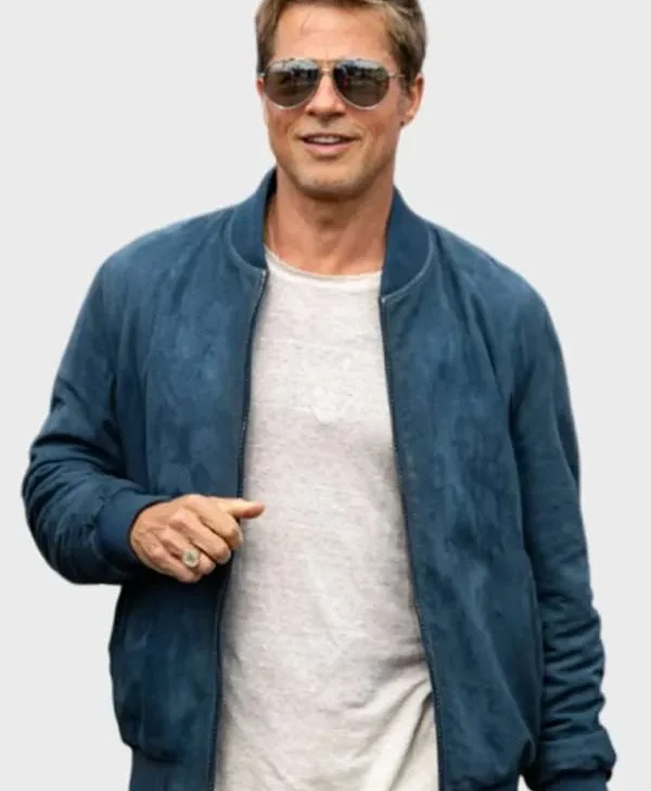 Brad Pitt Formula 1 Blue Suede Leather Jacket