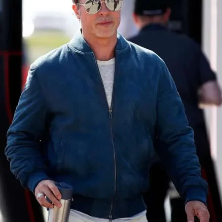 Brad Pitt Formula 1 Movie Blue Suede Leather Jacket