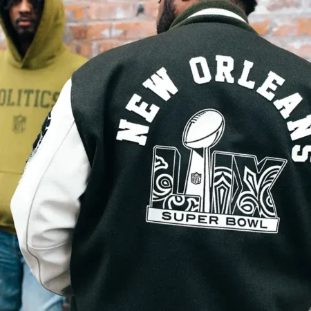Buy Politics X Nfl Origins New Orleans Super Bowl Lix Black White Letterman Varsity Jacket back