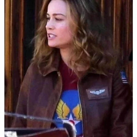 Captain Marvel Brown Leather Jacket webp