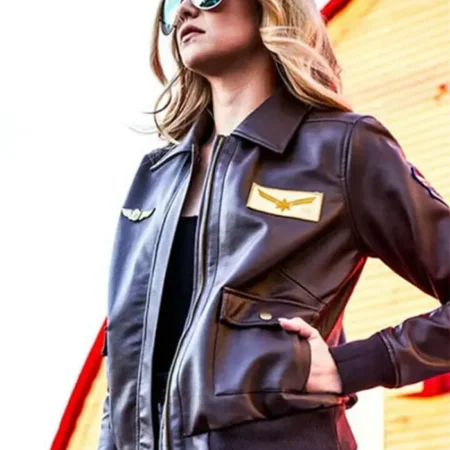 Captain Marvel Carol Danvers Flight Bomber Brown Jacket For Sale webp