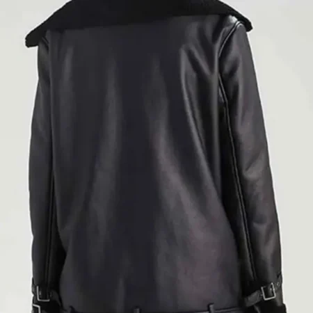 Cristina Aviator Shearling Style Leather Black Jacket webp