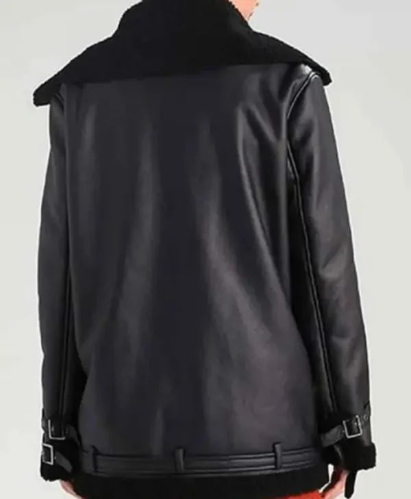 Cristina Aviator Shearling Style Leather Black Jacket webp