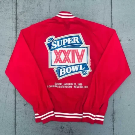 Curry San Francisco 49ers 1989 Super Bowl XXIV Red Varsity Jacket Back