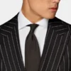 Double Breasted Mens Black And White Pinstripe Suit Collar