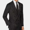 Double Breasted Mens Black And White Pinstripe Suit Side