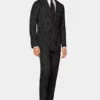 Double Breasted Mens Black And White Pinstripe Suit Stand Up
