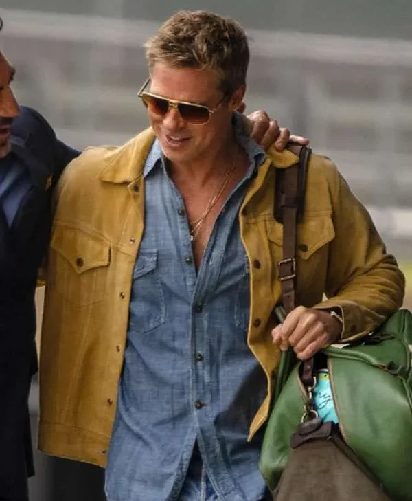 F1 The Movie 2025 Brad Pitt Brown Suede Leather Jacket