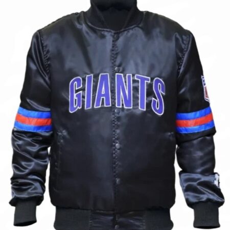 Giants Black Satin Bomber Jacket Main front