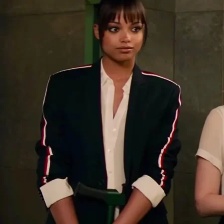 Jane Kano Charlies Angels Ella Balinska Blazer Black Cotton Jacket webp