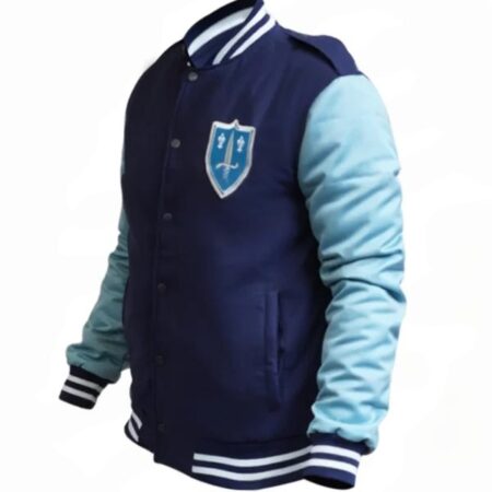 Jedidiah Goodacre Descendants Blue Wool Varsity Jacket side