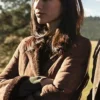 Kelsey Asbille TV Series Yellowstone Monica Dutton Womens Suede Leather Brown Fur Collar Coat webp