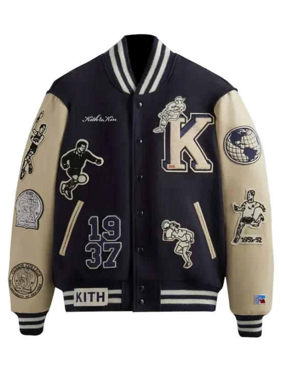 Kith x Russell Athletic Golden Bear Jacket CUNY Queens College Varsity Front