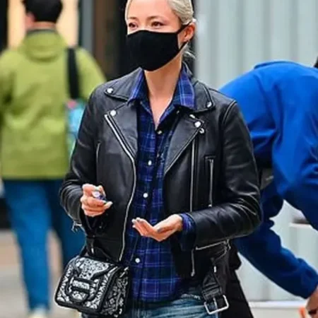 MI7 Pom Klementieff Black Biker Leather Jacket