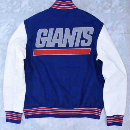 New York Giants Blue and White Letterman Jacket back