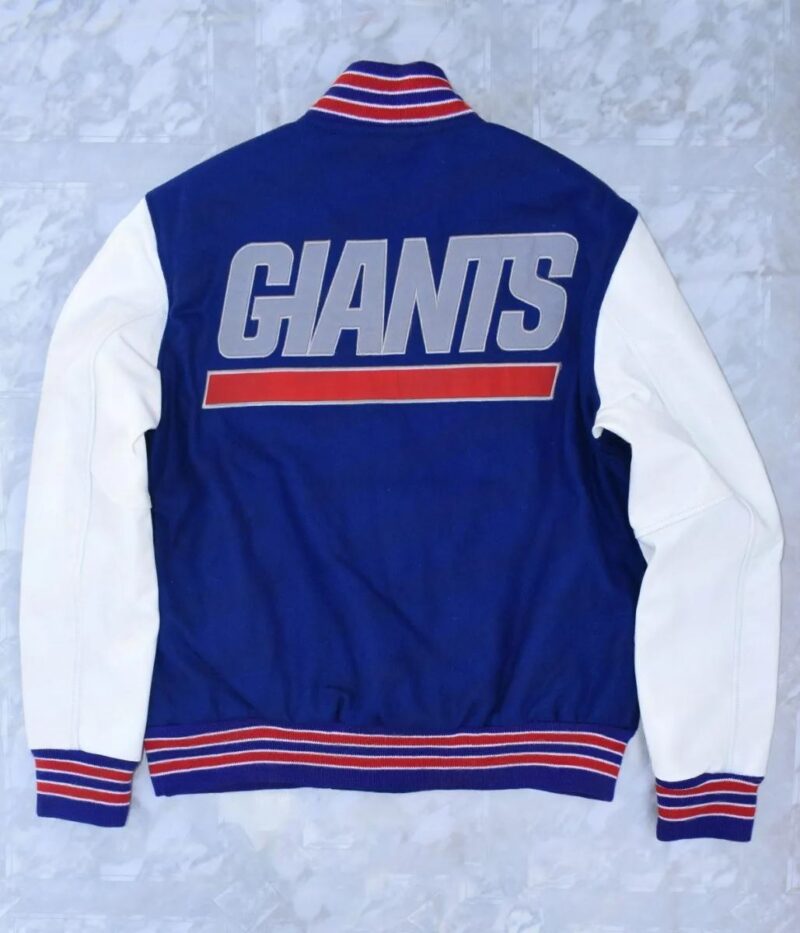 New York Giants Blue and White Letterman Jacket back