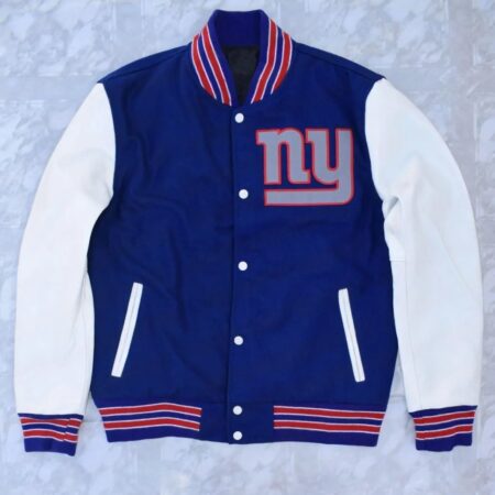 New York Giants Blue and White Letterman Jacket front