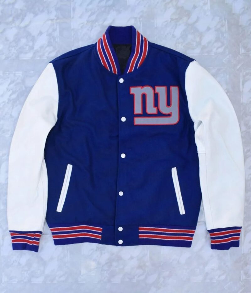 New York Giants Blue and White Letterman Jacket front