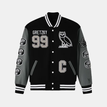 OVO Gretzky Black and Grey Varsity Jacket 1