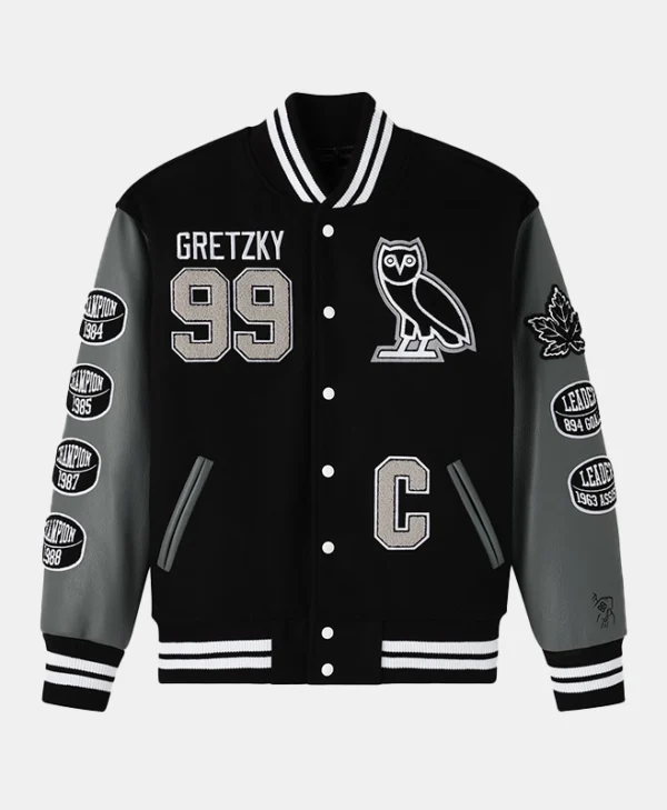 OVO Gretzky Black and Grey Varsity Jacket 1